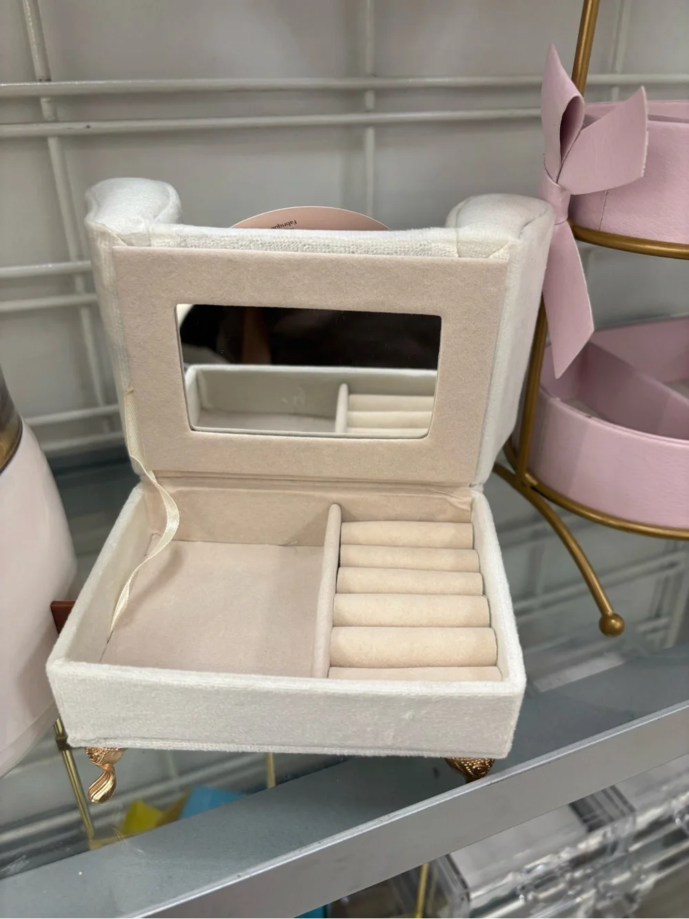 Mini Creme Jewelry Organizer with Heart Accent